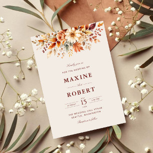 Herbstlaub Botanische Aquarell-Hochzeit Einladung