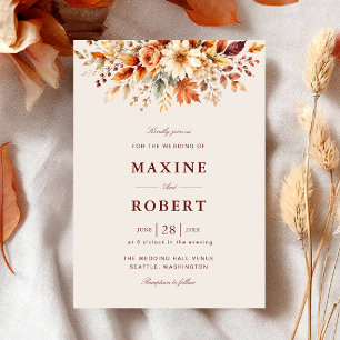 Herbstlaub Botanische Aquarell-Hochzeit Einladung