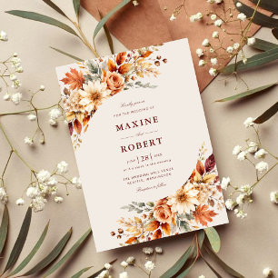 Herbstlaub Botanische Aquarell-Hochzeit Einladung