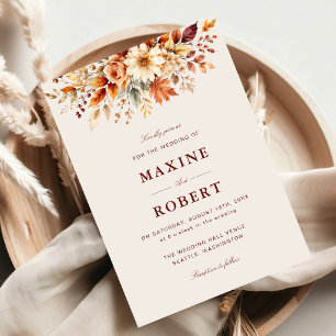 Herbstlaub Botanische Aquarell-Hochzeit Einladung