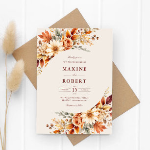 Herbstlaub Botanische Aquarell-Hochzeit Einladung