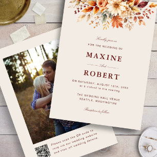 Herbstlaub Botanischer QR-Code Foto Hochzeit Einladung
