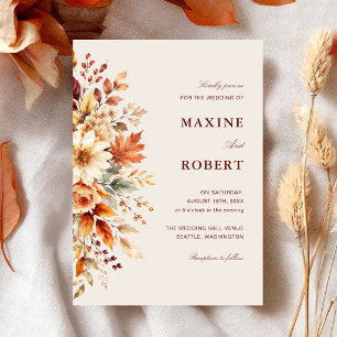 Herbstlaub Botanischer Wasserfarben-Hochzeit Einladung