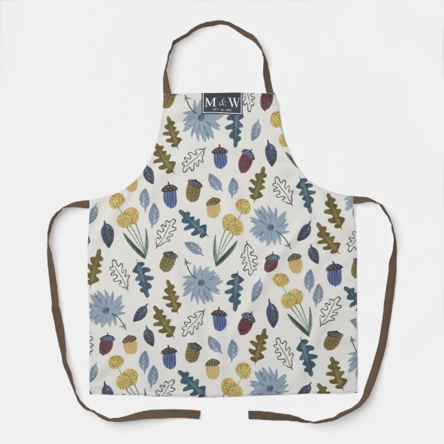 Herbstlaub Botanisches Muster Monogramm Schürze (Vorderseite)