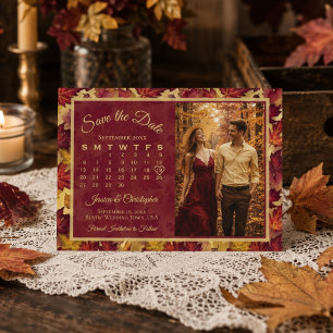 Herbstlaub Burgunder Kalender & Foto Hochzeit Save The Date