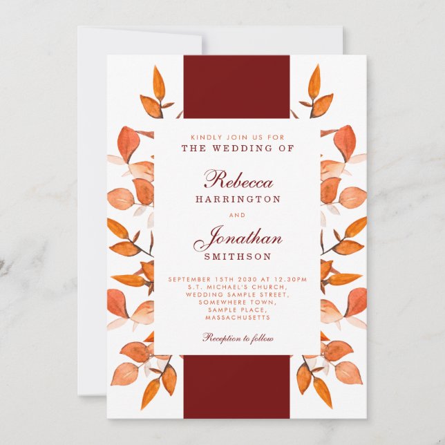 Herbstlaub Burnt Orange Hochzeitseinladung Einladung (Vorderseite)