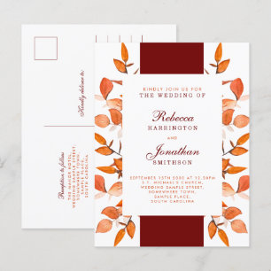 Herbstlaub Burnt Orange Hochzeitseinladung Postkarte