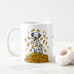 Herbstlaub Dalmatiner (schwarz 1) Hund Niedlich sp Kaffeetasse