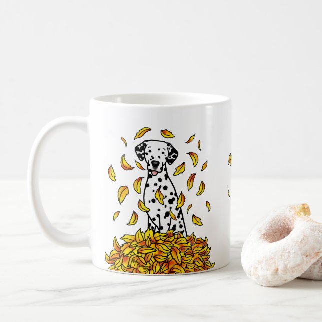 Herbstlaub Dalmatiner (schwarz 1) Hund Niedlich sp Kaffeetasse (Mit Donut)