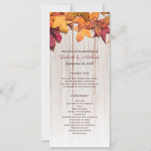 Herbstlaub des Herbstes Rustic Wood Wedding (Vorderseite)