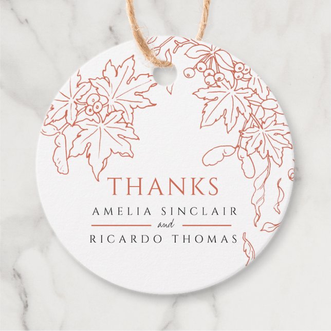 Herbstlaub, die orangefarbene Hochzeiten zeichnete Geschenkanhänger (Vorderseite)