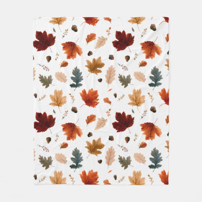 Herbstlaub & Eicheln Laub Fleecedecke (Vorderseite)