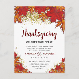 Herbstlaub Einladung zur Thanksgiving-Dinnerpart