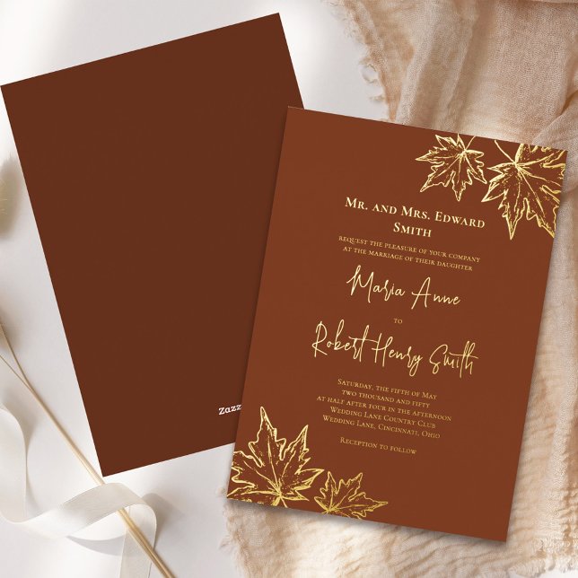 Herbstlaub Elegant Wedding Custom Gold Folieneinladung (Gold foil fall leaves elegant wedding invitation.)