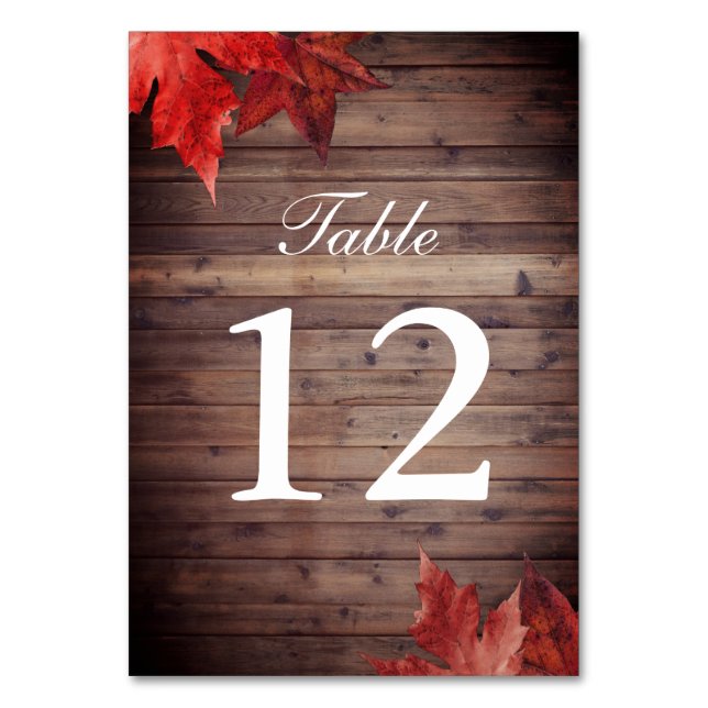 Herbstlaub fällt Hochzeit-Tischnummern Tischnummer (Vorderseite)