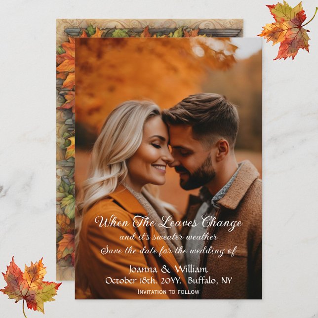 Herbstlaub Foto Hochzeit speichern das Datum Save The Date (Von Creator hochgeladen)