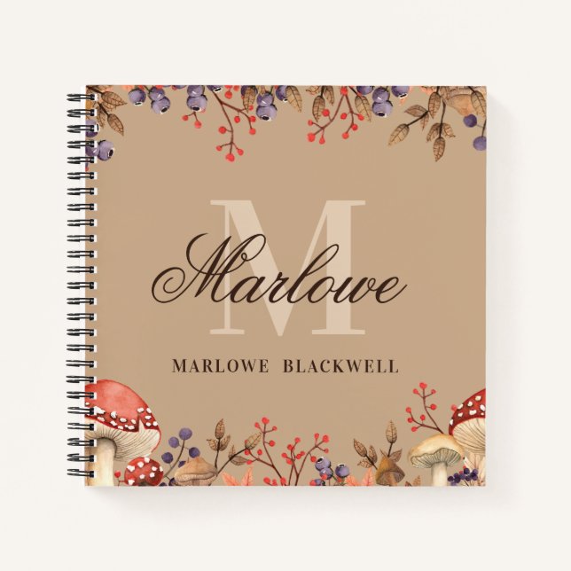Herbstlaub für Aquarellfarben Tan Brown Monogram S Notizbuch (Vorderseite)