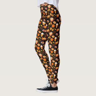 Herbstlaub Fußball und Pumpkin-Gewürzmuster Leggings