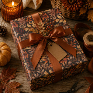Herbstlaub-Geschenkverpackung in reichbraunem Gold Geschenkpapier