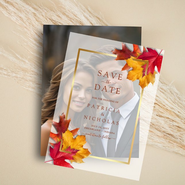 Herbstlaub Golden Frame Wedding Save the Date (Von Creator hochgeladen)
