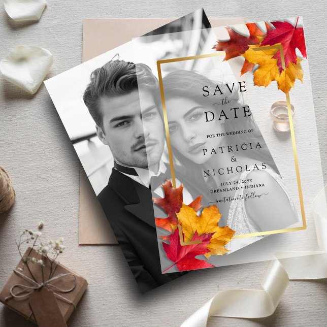 Herbstlaub Golden Frame Wedding Save the Date (Von Creator hochgeladen)