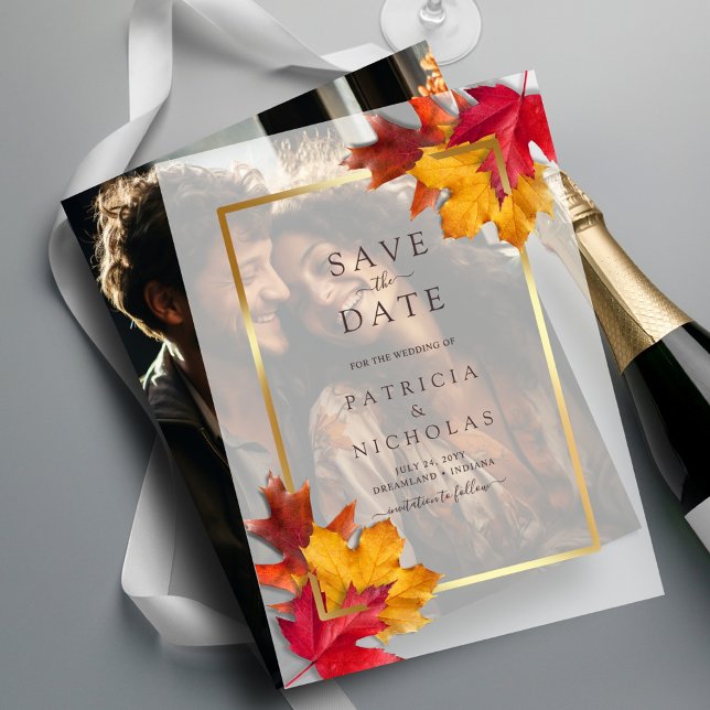Herbstlaub Golden Frame Wedding Save the Date (Von Creator hochgeladen)