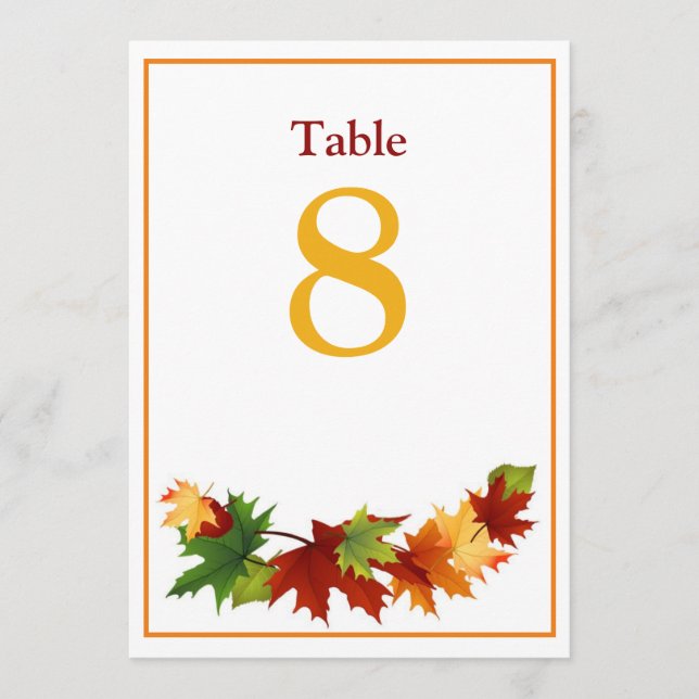 Herbstlaub Große Tischnummer Karte 5 x 7 (Vorderseite)