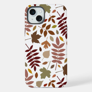 Herbstlaub großes Muster Herbstfarben auf Weiß iPhone 15 Plus Hülle