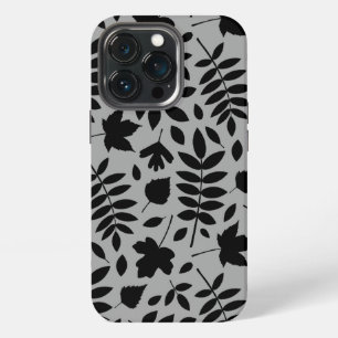 Herbstlaub großes Muster Schwarz auf Grau iPhone 13 Pro Hülle