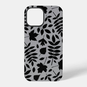 Herbstlaub großes Muster Schwarz auf Grau iPhone 12 Pro Hülle