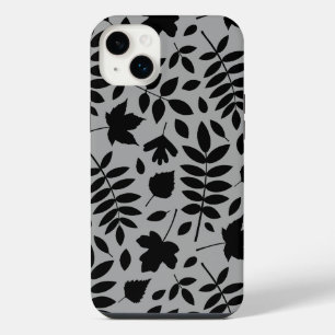 Herbstlaub großes Muster Schwarz auf Grau iPhone 14 Plus Hülle