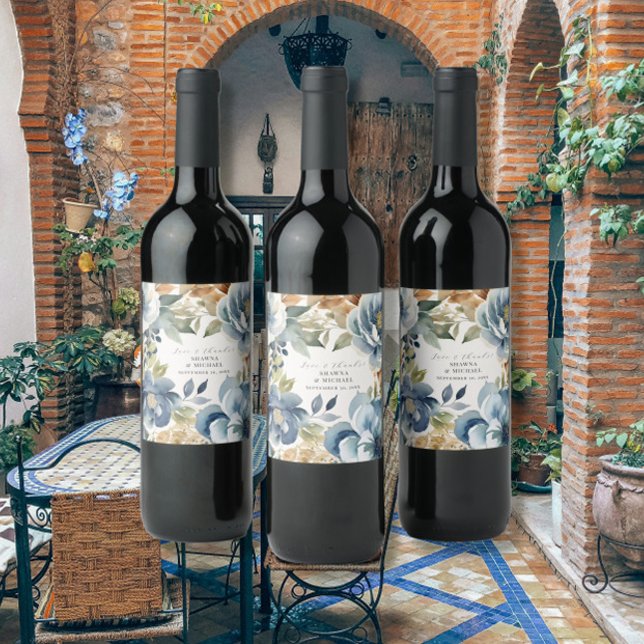 Herbstlaub Herbst Blauer Blauer Hochzeit Weinetikett (Von Creator hochgeladen)