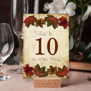 Herbstlaub Hochzeit Tischnummernkarten Tischnummer