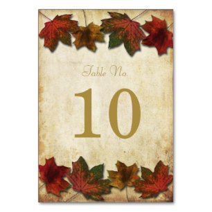 Herbstlaub Hochzeitskarten für Tischnummer