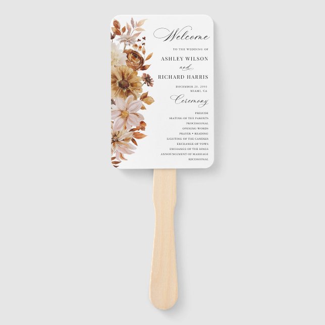 Herbstlaub Hochzeitsprogramm Handfächer (Vorderseite)