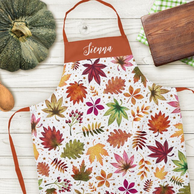 Herbstlaub im Herbst ernten Erntedank Name Schürze (Autumn Fall Leaves Harvest Thanksgiving Name Apron)