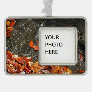 Herbstlaub im Wasserfall I Herbstfotografie Rahmen-Ornament Silber