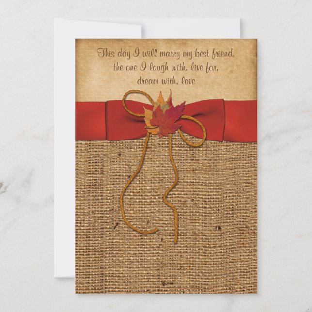 Herbstlaub IMITATE Burlap, Wedding Invite - Orange Einladung (Vorderseite)