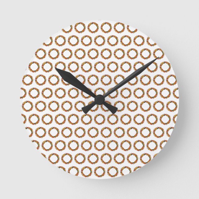 Herbstlaub-Kranzkreis Runde Wanduhr (Vorderseite)