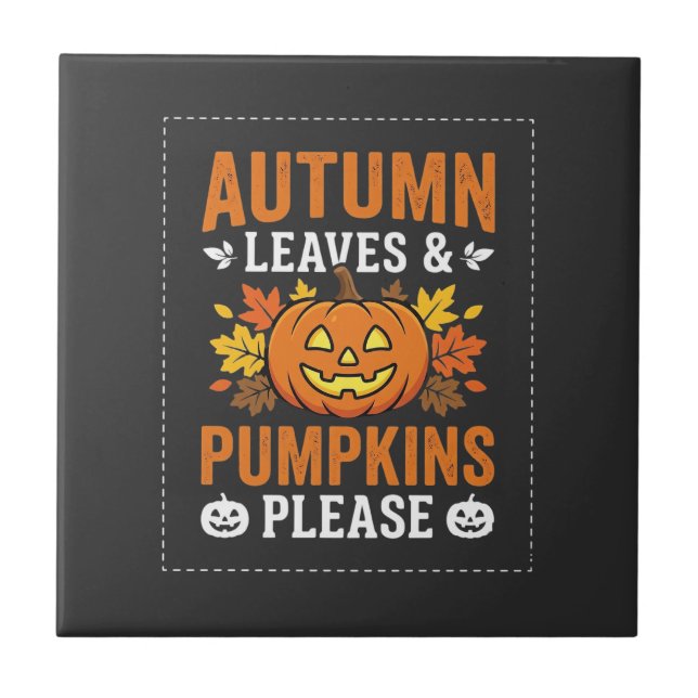 Herbstlaub-Kürbis-Halloween-Design Fliese (Vorderseite)