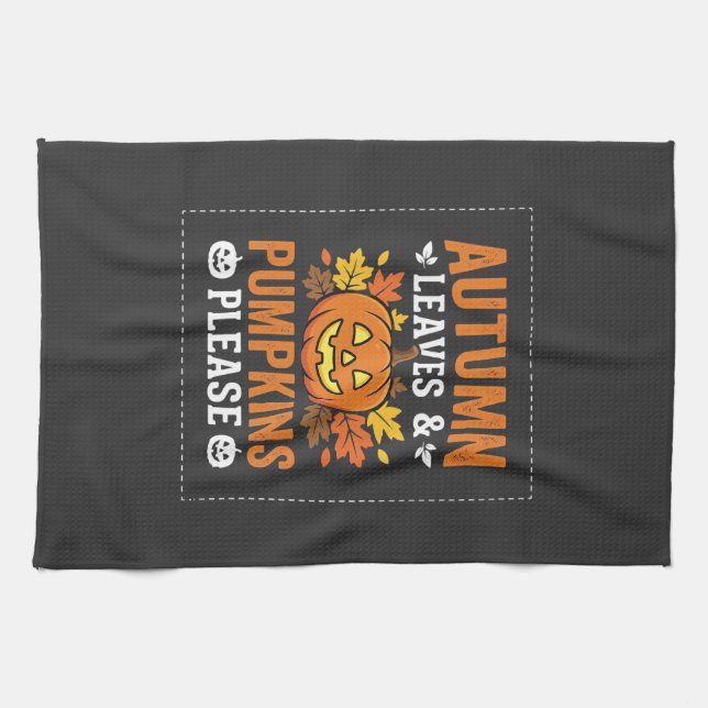 Herbstlaub-Kürbis-Halloween-Design Geschirrtuch (Horizontal)