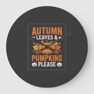 Herbstlaub-Kürbis-Halloween-Design Große Wanduhr