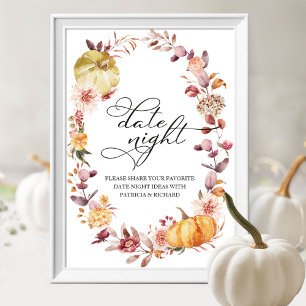 Herbstlaub-Kürbis-Herbst-Date-Night-Krug-Schild Poster