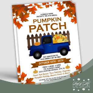 Herbstlaub Kürbisfeld Vintage Blau LKW Flyer