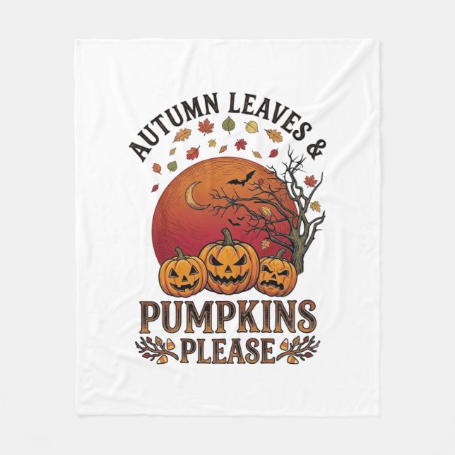 Herbstlaub Kürbisse Bitte Halloween Fledermäuse Bä Fleecedecke (Vorderseite)