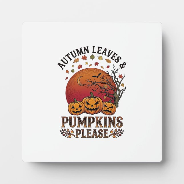 Herbstlaub Kürbisse Bitte Halloween Fledermäuse Bä Fotoplatte (Vorderseite)