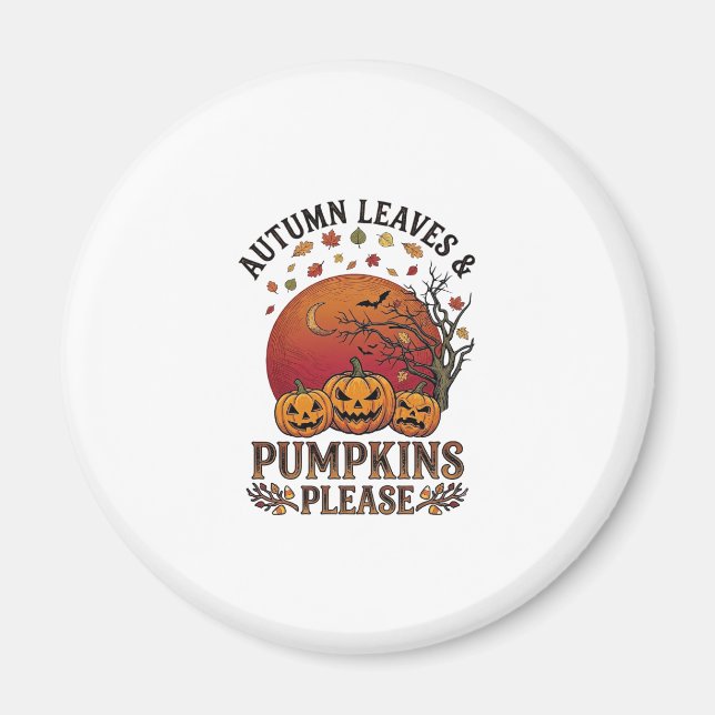 Herbstlaub Kürbisse Bitte Halloween Fledermäuse Bä Magnet (Vorne)