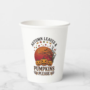 Herbstlaub Kürbisse Bitte Halloween Fledermäuse Bä Pappbecher