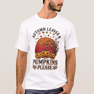 Herbstlaub Kürbisse Bitte Halloween Fledermäuse Bä T-Shirt