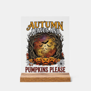 Herbstlaub Kürbisse Bitte Halloween Gruselige Bäum Acrylschild